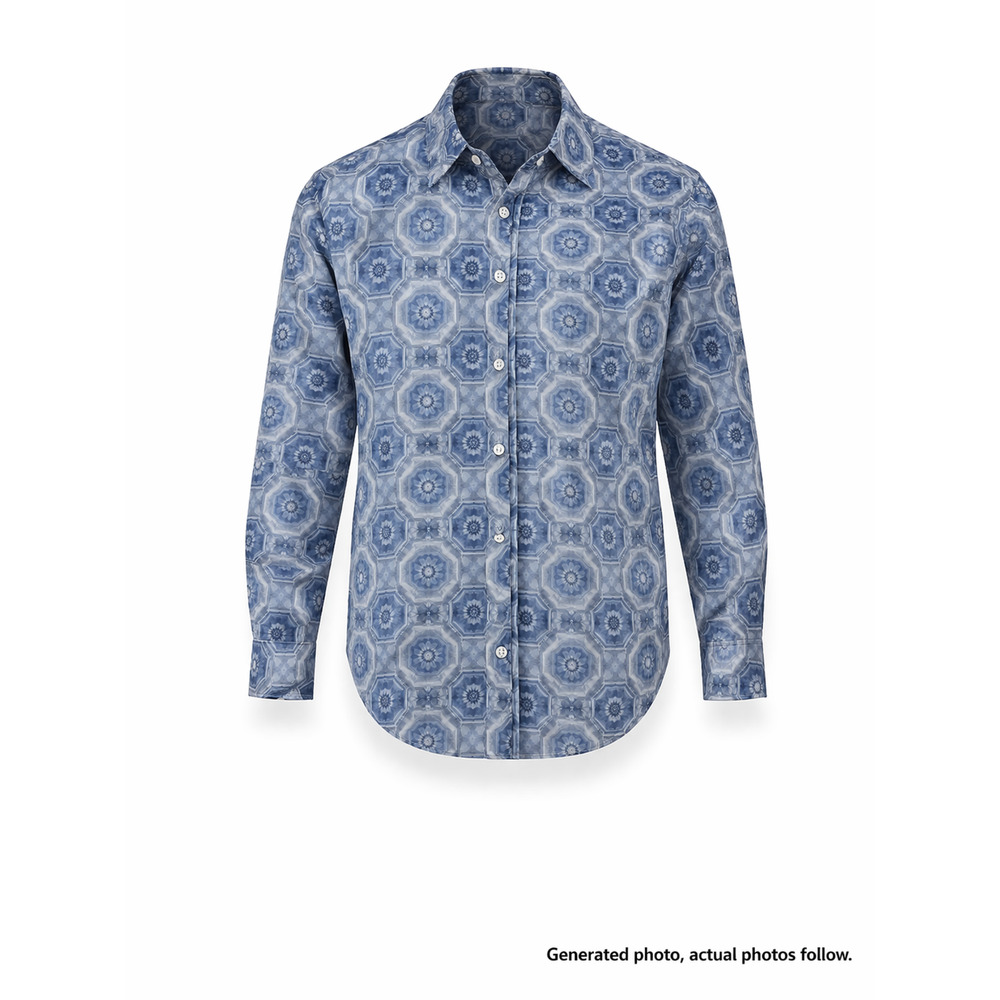 Alan Flusser Blue Pattern Button Up Shirt Size XL